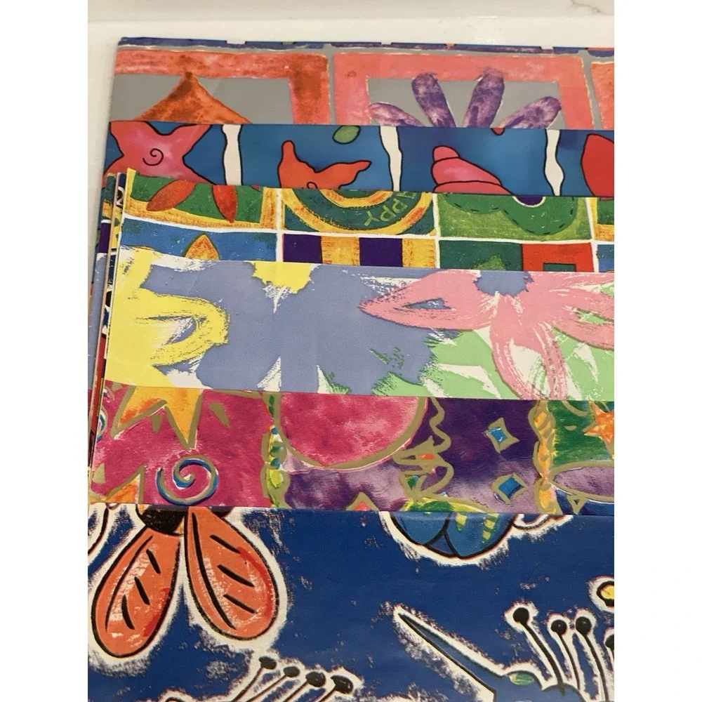 Vintage Gift Wrap Sheets 90s Y2K Retro Funky Set of 6 Open‎ Birthday Bugs Floral